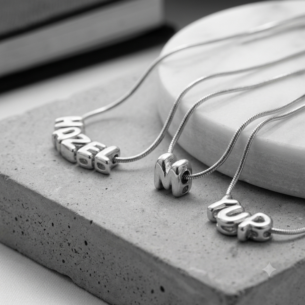 Mini Initial Necklace | Silver Snake Chain