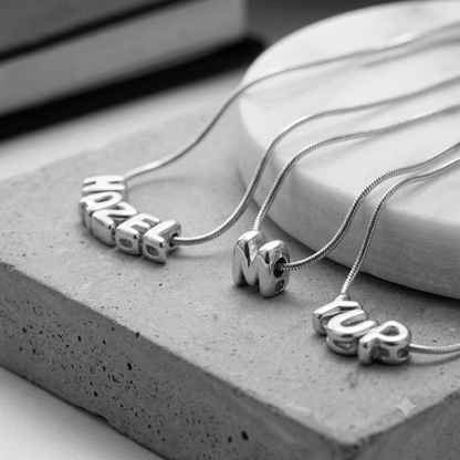 Mini Initial Necklace | Silver Snake Chain