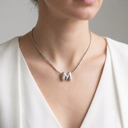 Mini Initial Necklace | Silver Snake Chain