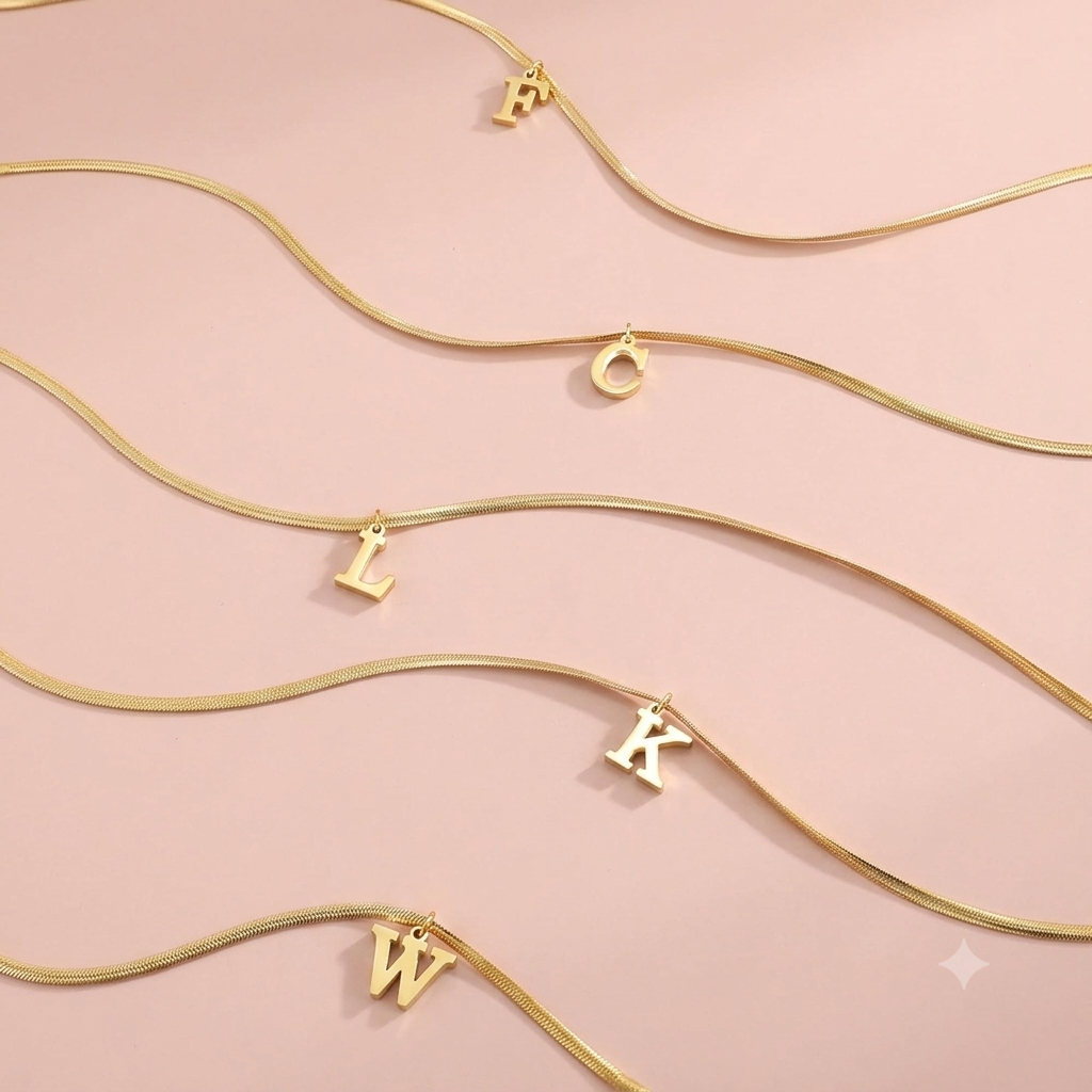 Gold Initial Necklace | Snake Chain Pendant