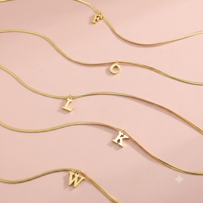 Gold Initial Necklace | Snake Chain Pendant