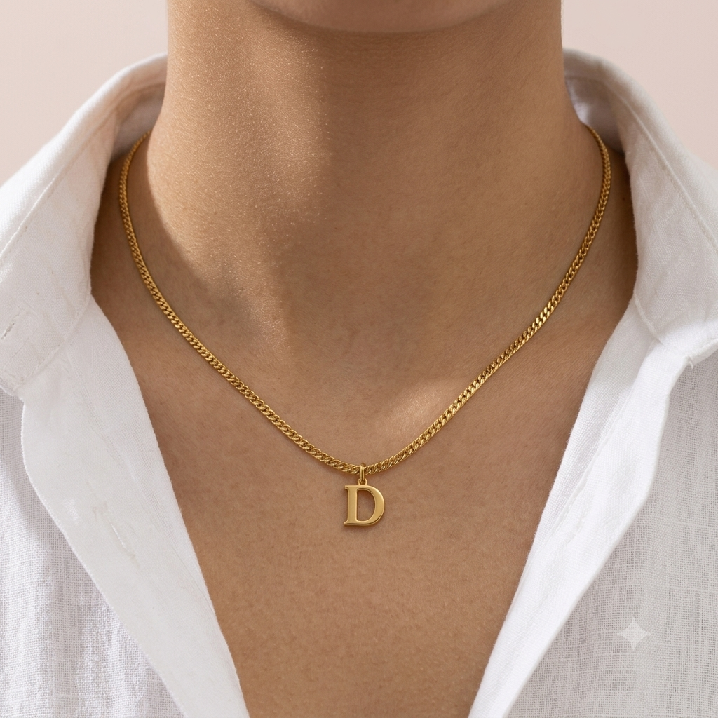 Gold Initial Necklace | Snake Chain Pendant