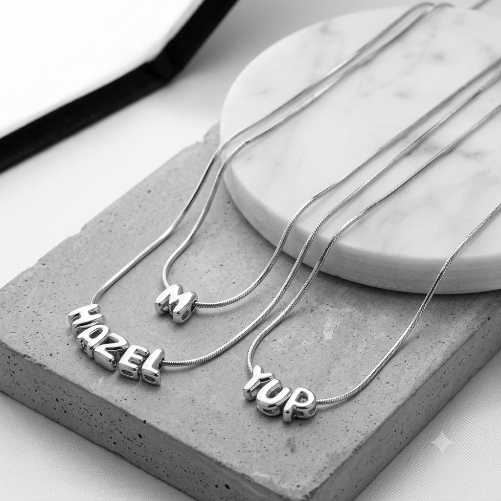 Mini Initial Necklace | Silver Snake Chain