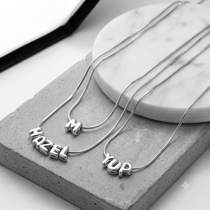Mini Initial Necklace | Silver Snake Chain