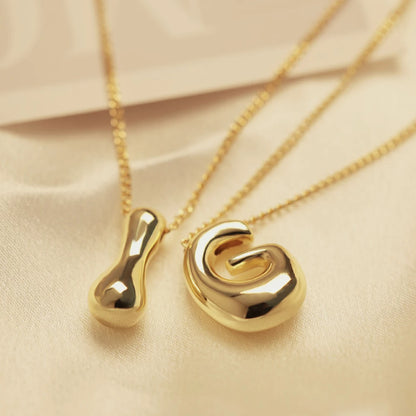 Chunky Bubble Letter Initial Necklace | Gold