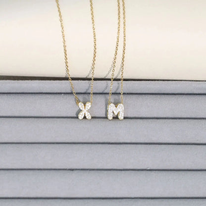 Crystal Bubble Letter Initial Necklace | Gold