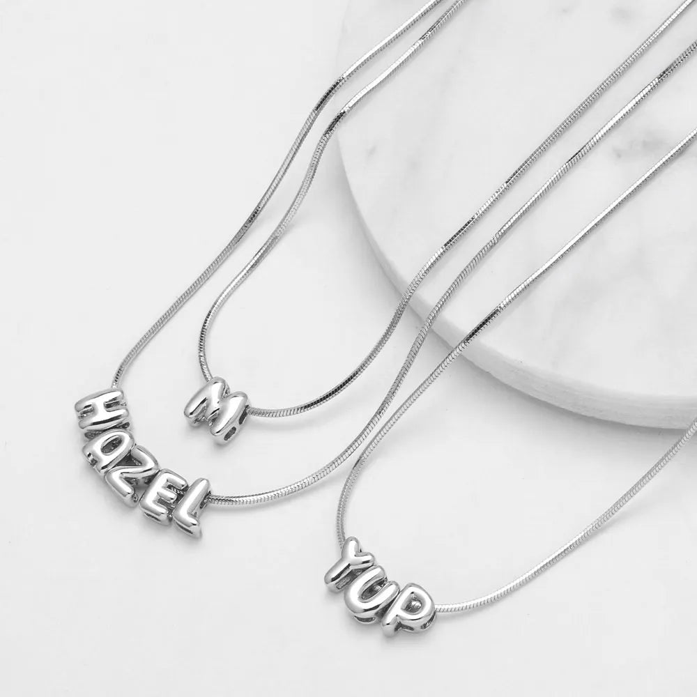Mini Initial Necklace | Silver Snake Chain