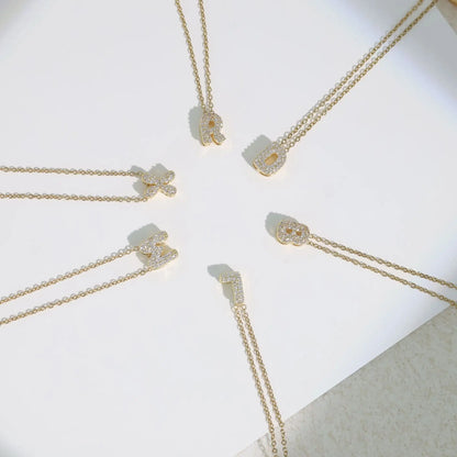 Crystal Bubble Letter Initial Necklace | Gold