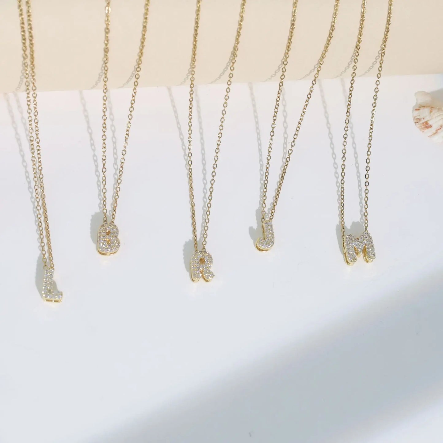 Crystal Bubble Letter Initial Necklace | Gold