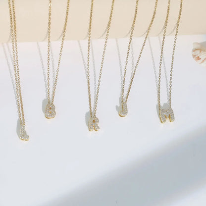 Crystal Bubble Letter Initial Necklace | Gold