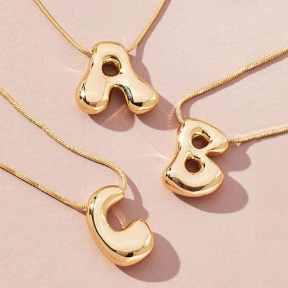 Chunky Bubble Letter Initial Necklace | Gold