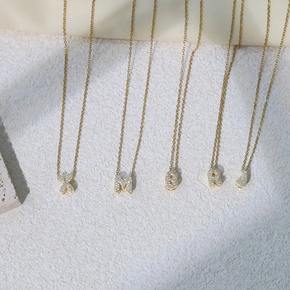 Crystal Bubble Letter Initial Necklace | Gold