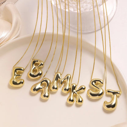 Chunky Bubble Letter Initial Necklace | Gold