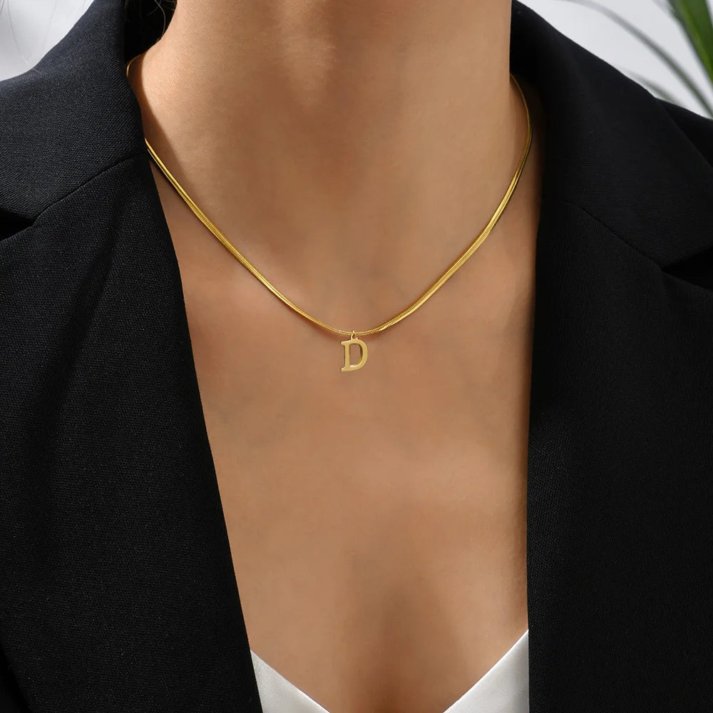 Gold Initial Necklace | Snake Chain Pendant