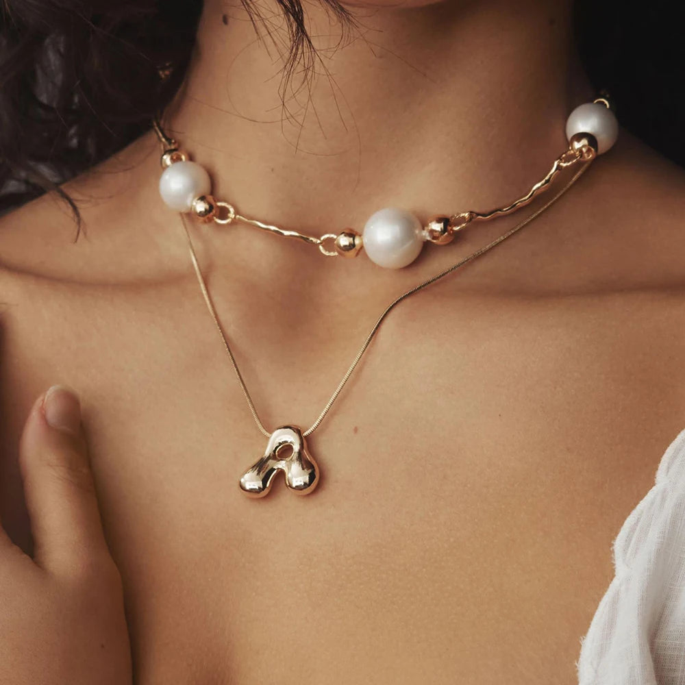 Chunky Bubble Letter Necklace | Gold